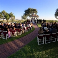 Gorgeous outdoor wedding with dark sashes in October at House  Estate