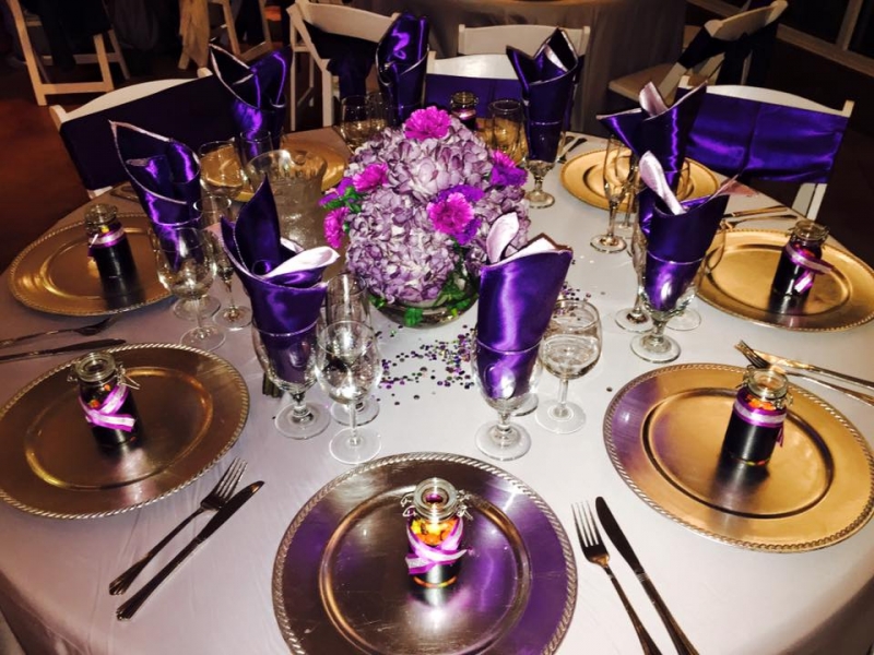 Shades of purple and gifts at a reception at House Estate