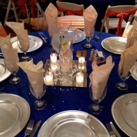 reception table in bright blue
