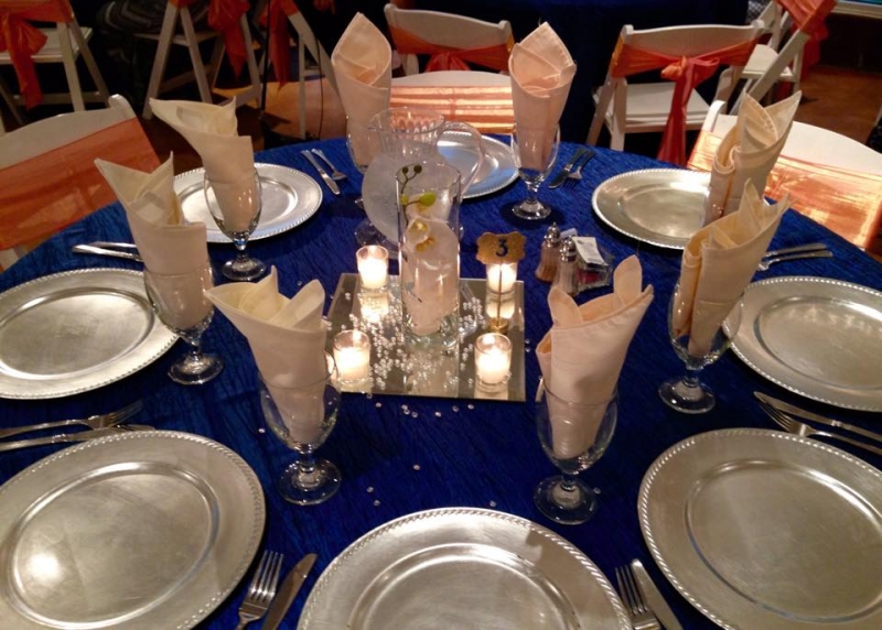 reception table in bright blue