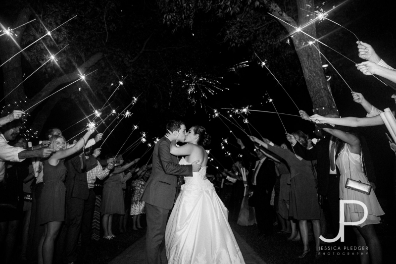 Beautiful exit with sparklers at a Houston wedding venue