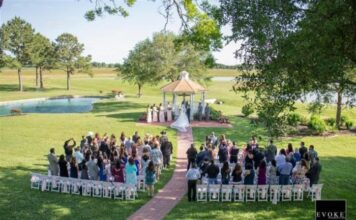 outdoor wedding view by the lake