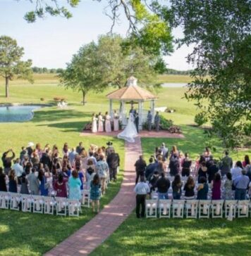 outdoor wedding view by the lake